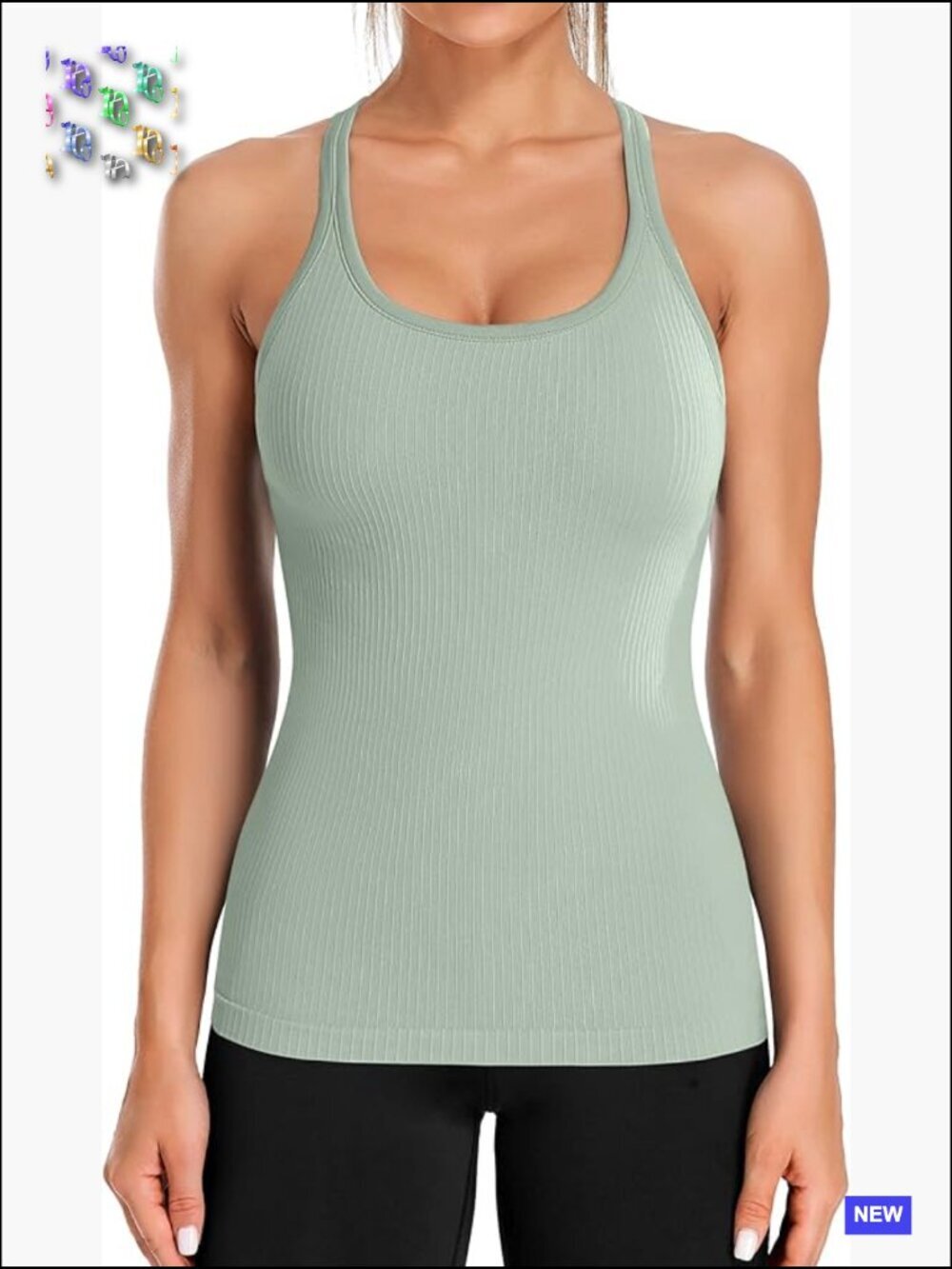 Ribbed Workout Tank Top with Built in Bra Racerback Scoop Neck Athletic Top